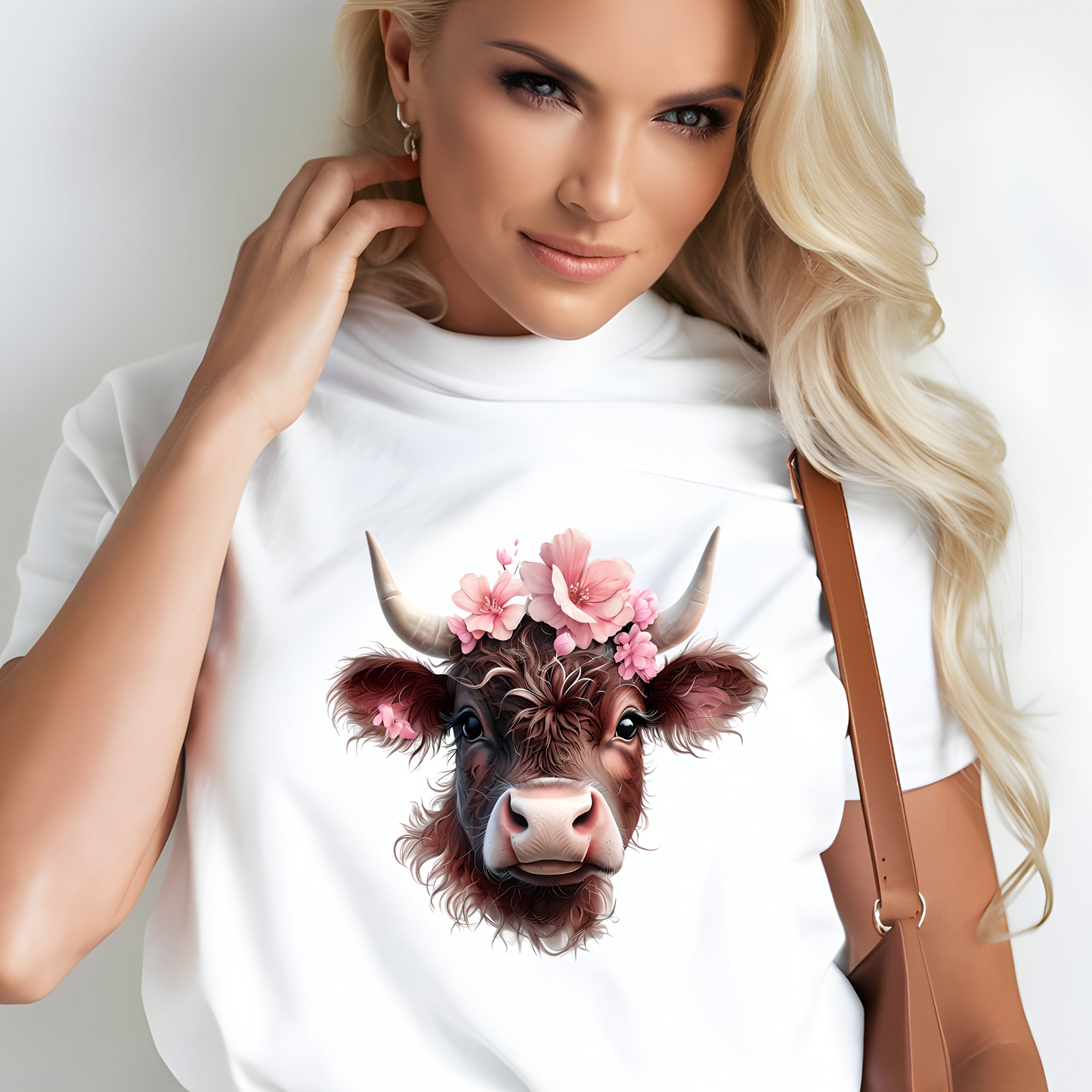 Cute Cow Graphic Tee with Floral Crown